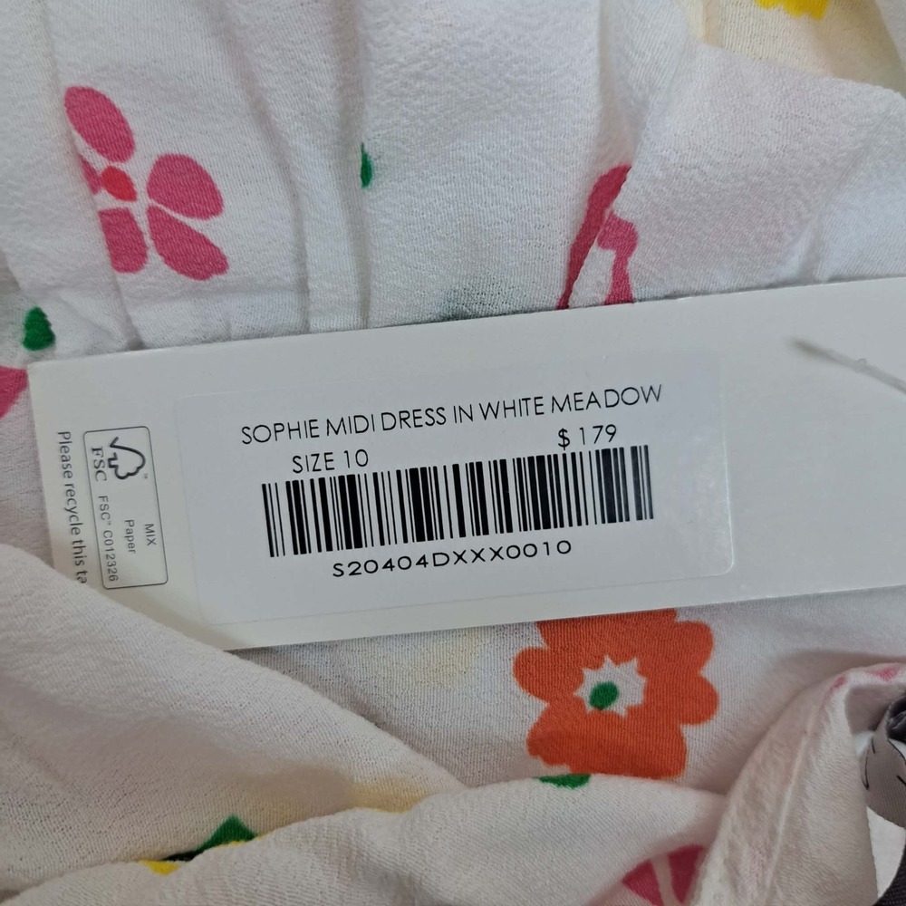 Mister Zimi Sophie Floral Print Midi Summer Dress White Meadow Size 10 Easter - Picture 9 of 10